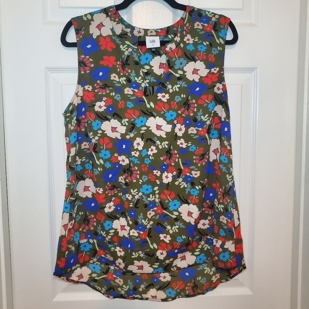 Cabi 3981 Wild Flower Top Sleeveless Green Floral Size M